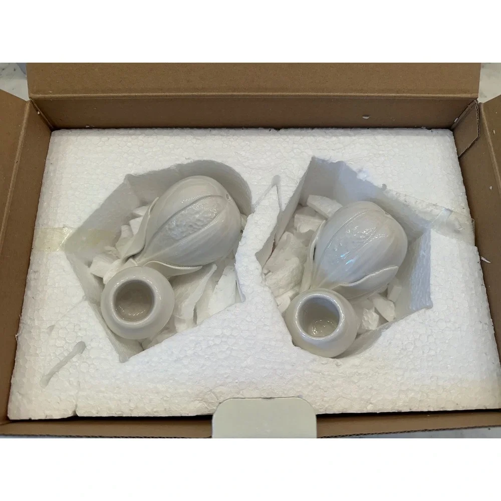 Williams Sonoma Grande Cuisine Fruit Candleholders Set/2 White Ceramic Italy Vtg